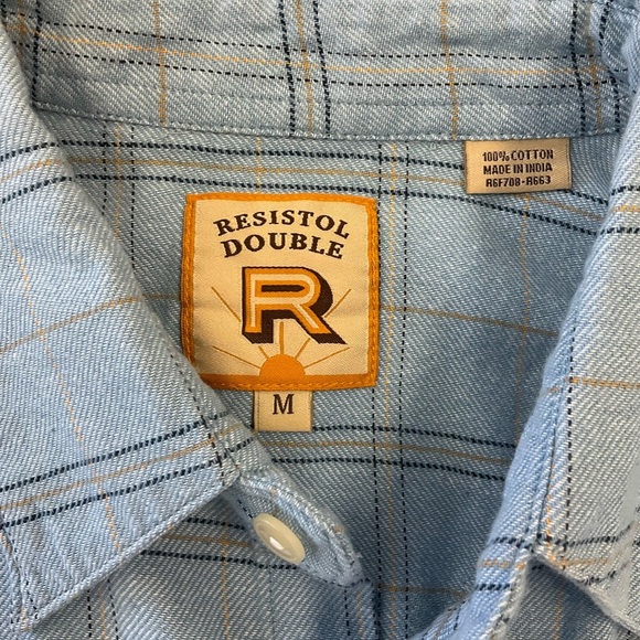 RESISTOL Double R Blue Plaid Button Front Long Sleeve Shirt, sz MD - Picture 2 of 11